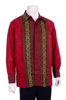 Batik Arjunaweda Kemeja Kerja Batik Pria - Lerengan Parang - Merah  