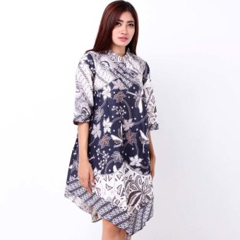 Batik Distro BA6890 Dress Wanita A Line Midi - Biru  