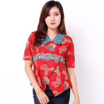 Batik Distro BA7244 Blus Wanita Layer Pendek - Orange  