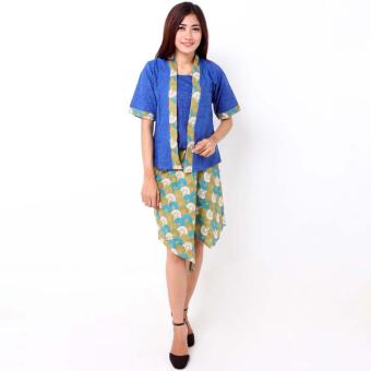 Batik Distro BA7641 Blus Rok Wanita Embos Pendek - Biru  