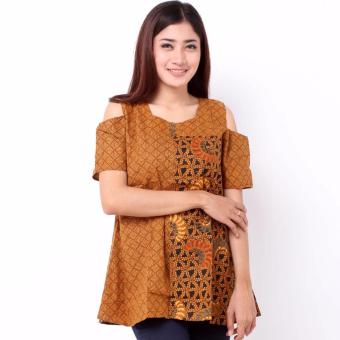 Batik Distro BA7775 Blus Wanita Pundak Belah - Coklat  