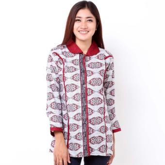 Batik Distro BA7799 Blus Wanita Kantor Panjang - Merah  