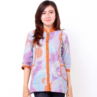 Batik Distro BA7990 Blus Wanita Shanghai Pendek - Orange  