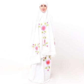 Batik Distro BA8041 Mukena Wanita 2 Piece Lukis Mawar - Putih  