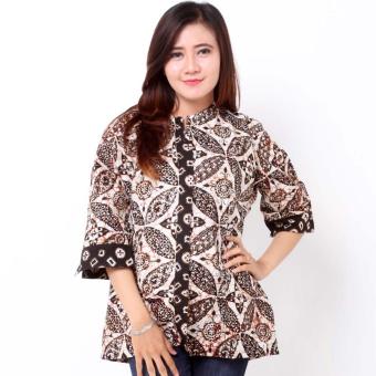 Batik Distro BA8113 Blus Wanita Jarik Kombinasi Pendek - Coklat  