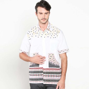 Batik Distro K7892 Kemeja Pria Songket Modern - Putih  