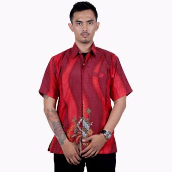 Batik Putri Ayu Solo Kemeja Batik Pria Semi Sutra Furing KPD16-Merah  