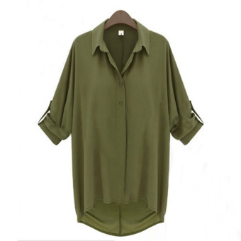 Batwing Sleeve Women Sheer Chiffon Collar Baggy Shirt Blouse Cardigan Green  