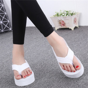 beach shoes female high-heeled with Flip Flops Sandals and slippers Flip Flops White - intl  