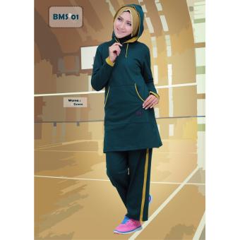 Believe Setelan BMS-01 Baju Olahraga Muslim Kaos Wanita Baju Muslim Kaos Green  
