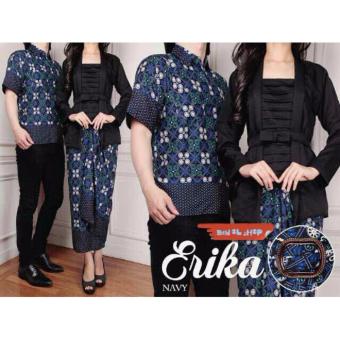 BenOlshop Couple Set Kebaya Erika Navy (Kebaya Kutubaru + Kemeja Pria)  