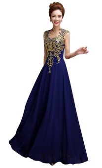Big Sale Elegant Long Evening Dresses Chiffon Portrait Crystal Diamond Beading A-line Formal Dress Chinese Cheongsam Gown Blue (DHD-007B)  