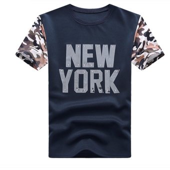 Big size Cyber Fashion Men's casual short sleeve T-shirt camouflage floral printed (DARK BLUE)    