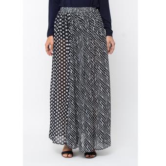 Black-White long skirt with Line & square Motif  