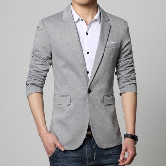 Blazer Pria - Jas Pria Slim Fit Single Button - Abu-Abu  