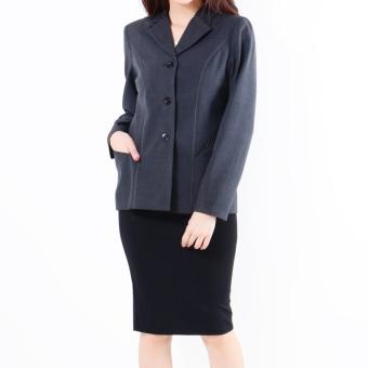 Blazer wanita formal variasi kerah stripe line dan kantong - (Dark Grey ) B.003  