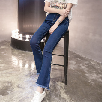 Blue Spring Autumn Speaker Tassel 2016 Women's Slim Vintage Denim Black Dark Blue Jeans Casual Stretch Skinny Female Mid Waist Elastic Pants Plus Size - intl  