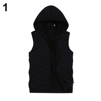 Bluelans Men Summer Sleeveless Zip Fitness Sports Hooded Vest L (Black) - intl  