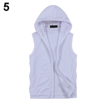 Bluelans Men Summer Sleeveless Zip Fitness Sports Hooded Vest L (White) - intl  