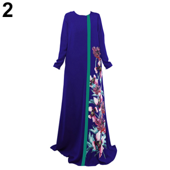 Bluelans Women Floral Print Kaftan Abaya Jilbab Islamic Muslim Long Sleeve Maxi Dress L (Blue) - intl  