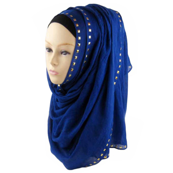 Bluelans Women's Muslim Long Scarf Cotton Shawl Navy Blue  