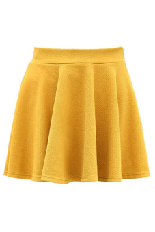 Bluelans Women's Stretch Waist Pleated Jersey Plain Skater Flared Skirts Ginger Yellow  