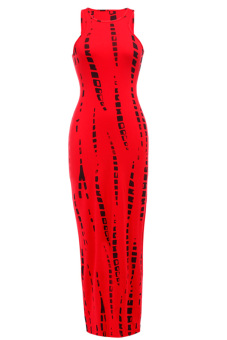 Bodycon Striped Print Maxi Dress (Red)  