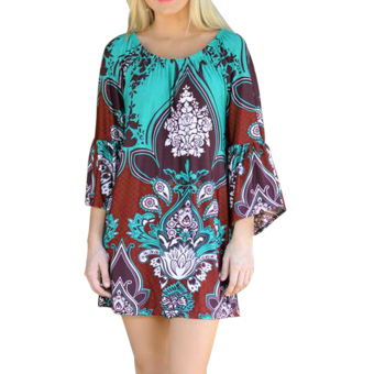 Boheian Printed Off-houder O-neck Party Beach Dre  