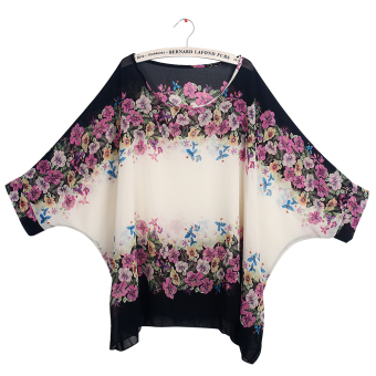 Bohemia floral chiffon shirt bat sleeve  