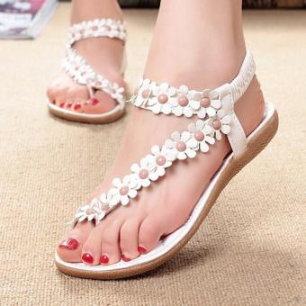 Bohemian flowers toe flat shoes soft bottom slippers beach sandals for women girls (White) - intl  