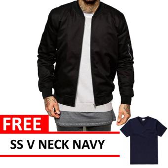 Bomber Jacket Black Free SS V Neck Navy  