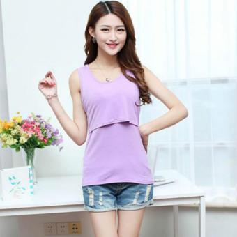 Breastfeeding Tee Clothes Side Slit T-Shirt 2017 Summer Maternity Short Sleeve Nursing Clothing (Purple) - intl  