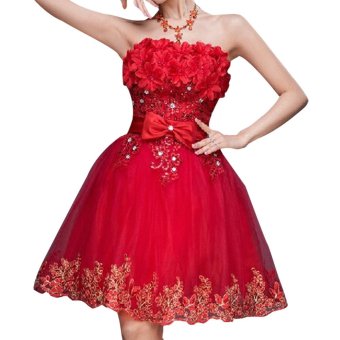 Bridesmaid Strapless Lace Party Dress Red - intl  