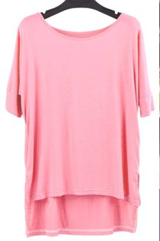 Brief Women's Girl Pure Round Collar Color Bat Sleeve Loose T-shirt 5 Colors ONE SIZE-pink-  