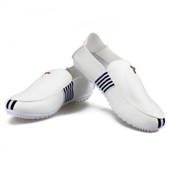 British Men's Peas Shoes Soft Comfortable Simple Flats Male Driving Shoes(White) 28  