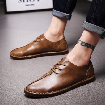 British Style Men Lace Up Shoes Moccasin Shoes Handmade Male Footwear Breathable Driving Shoes Brown XZ277 - intl  