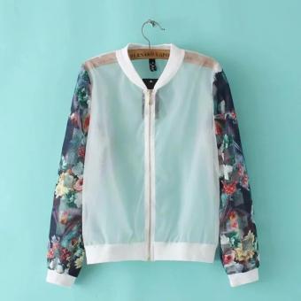 British style printing sleeves Eugen yarn pearl button sunscreen coat jacket White - intl  