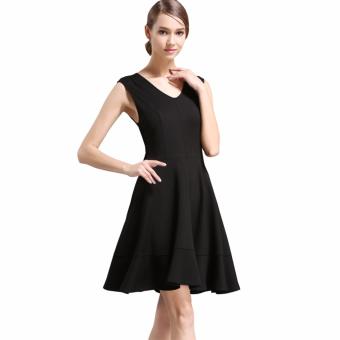 Buenos Ninos Women's Sleeveless V-neck Fit and Flare A-line Swing Cocktail Skater Dress Black - intl  