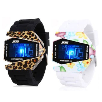 Buy 1 Get 2 Twinklenorth Couple Watch Black Leopard White Floral Military Nato Noctiluc Silicone Plastic Digital Watch Watches K987Q-14  