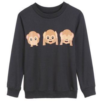 C1S Animal Emoji Print Pullover Hoodie Sweatshirt (Dark Grey) - intl  