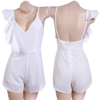 C1S Chiffon Strap V-Neck High Waist Jumpsuit Ruffles Backless Shorts Mini Jumpsuit(White) - intl  