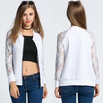 C1S Elegant Lace Floral Jacket Zip Up Biker Coat(White) - intl  