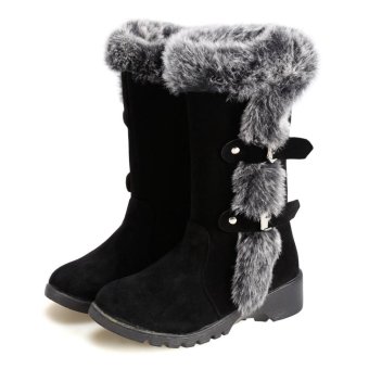 C1S Flats Snow Boots Winter Warm Faux Fur Shoes (Black) - intl  
