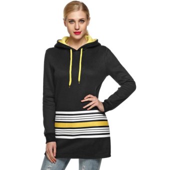 C1S Hoody Striped Pockets Hooded Warm Long Sweatshirt (Black) - intl  