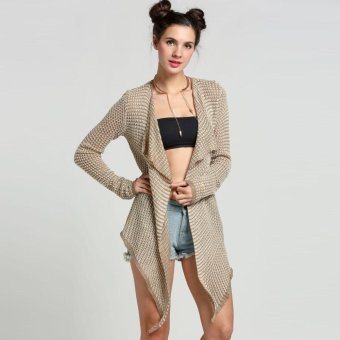 C1S Loose Knit Cardigan Jacket Irregular Sweater Tops Coat Sweatercoat (Khaki) - intl  