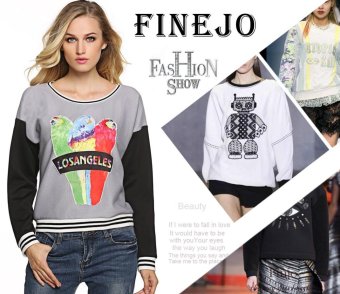 C1S O-neck Patchwork Print Pullover Tops Sweatshirt (Grey) - intl  