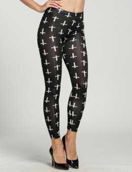 C1S Personality Black Cross Print Full Length Skinny Leggings Pants - intl  