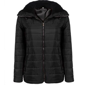 C1S Quilted Cotton Padded Thick Hooded Jacket Coat(Black) - intl  