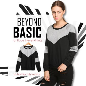 C1S Raglan Patchwork Contrast Color Pullover Sweatshirt (Black) - intl  
