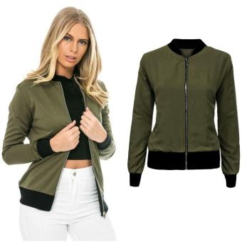 C1S Retro Zip Up Solid Bomber Jacket With Pockets(Army Green) - intl  